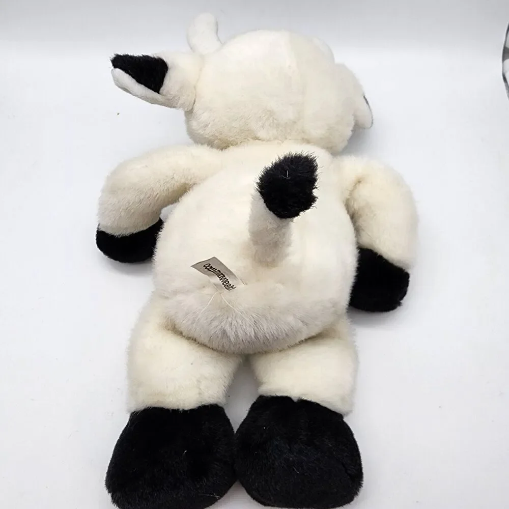 Commonwealth Cow Plush 15” Black White Fur Plaid Bow Flat Eyes Stuffed Animal